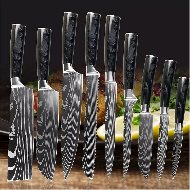 Set kuhinjskih noževa BL-13828 - 9 kom / Zelena