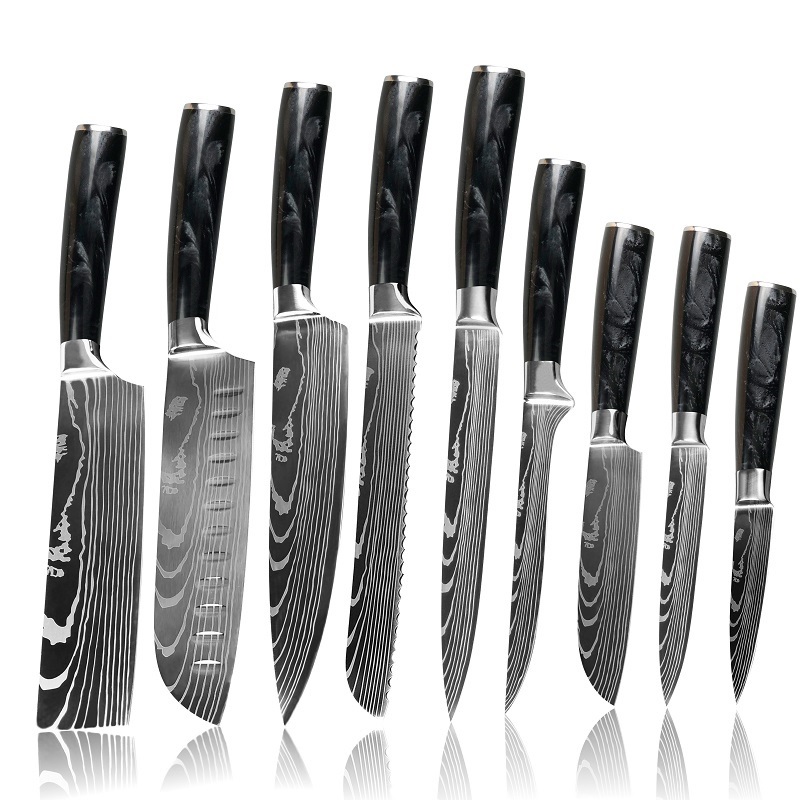 Set kuhinjskih noževa BL-13828 - 9 kom / Zelena